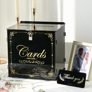 Acrylic Wedding Card Box with Lock Black Gift Card Box for Wedding Reception ... - Picture 1 of 7