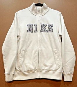 Nike Damen Sweatshirt Spellout durchgehender Reißverschluss weiß Large gebraucht, in einwandfreiem Zustand sportlich Freizeit - Bild 1 von 7