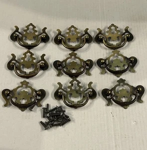 Vtg Chippendale Drawer Cabinet Pulls Batwing Brass Bails 2 5/8” Center Lot Of 9 - Picture 1 of 9