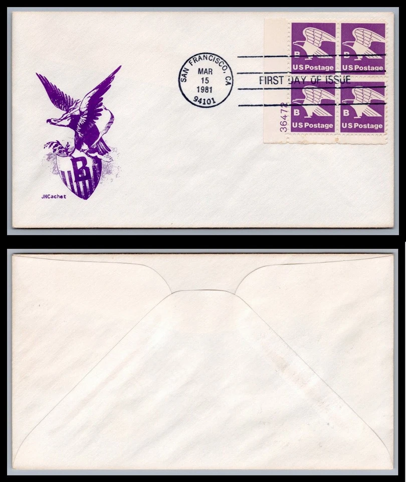 US FDC # 1818 "B" Rate (18c) Eagle  JNC Plate Block 36472 LL 1981, 9Q1103 - Image 1 of 1