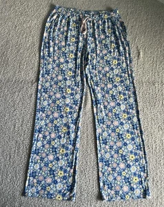 Life is Good Pajama Sleep Pants Women’s Sz Medium Blue Floral Lounge Stretch - Picture 1 of 12