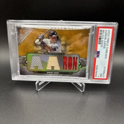 2024 Topps Triple Threads Aaron Judge "A A RON" Juego Usado Reliquias Oro 5/9 PSA Foto 1 de 2