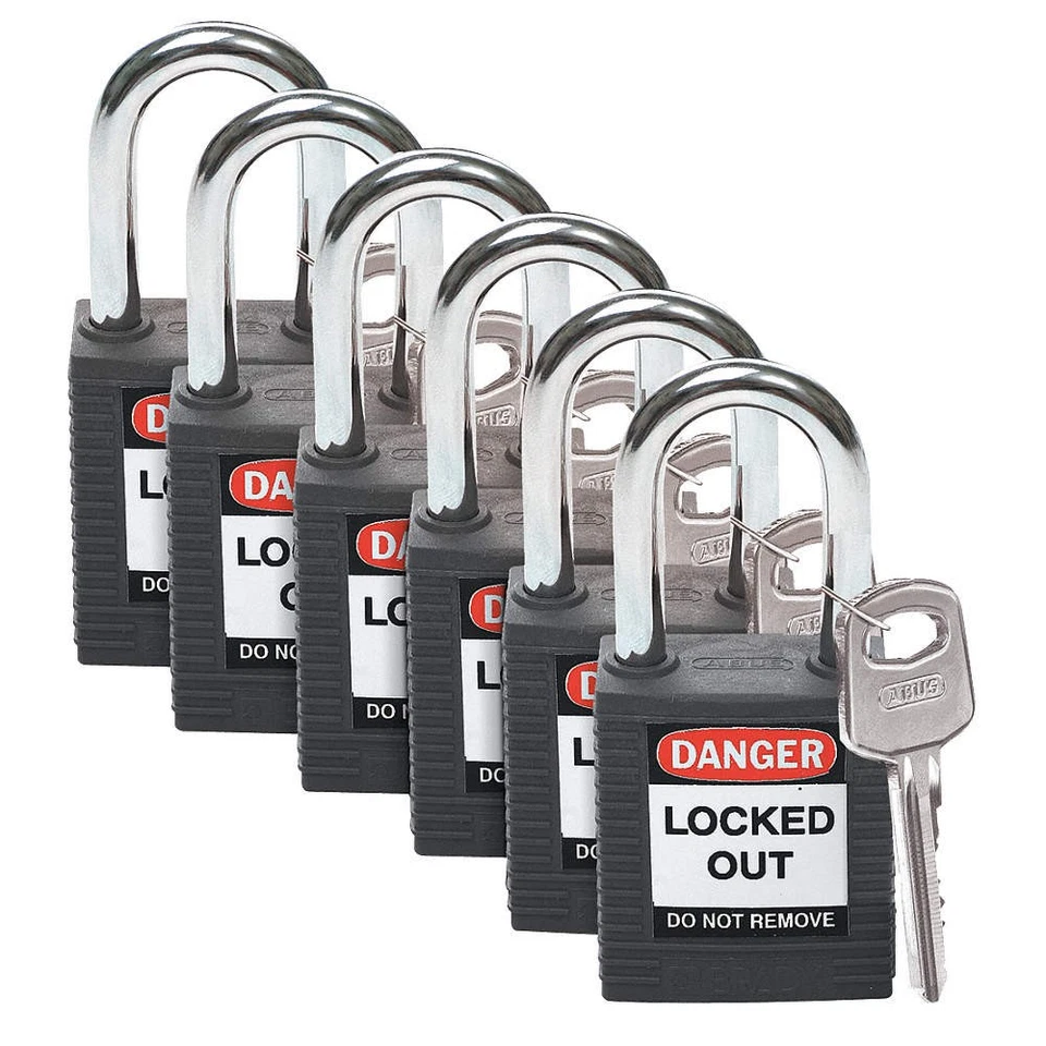 BRADY 123271 Lockout Padlock,KA,Black,1-3/4"H,PK6 39N175 - Image 1 of 1