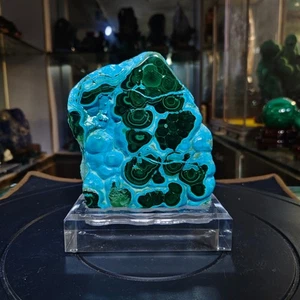 2,42 Pfund Top natürlicher roher Malachit Quarz Kristall Mineral Probe Heilung + Ständer - Bild 1 von 9