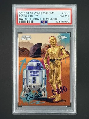 2025 Topps Chrome Star Wars Galactic Graffiti R2-D2 C-3PO 25 /25 PSA 8 BOOKEND - Image 1 of 4