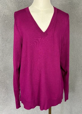 Suéter de malha Style & Co feminino gola V manga longa magenta grande novo com etiquetas. - Imagem 1 de 4