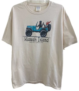 T-shirt grande uomo Kiawah Island South Carolina avorio jeep e nero grafica cane - Foto 1 di 10