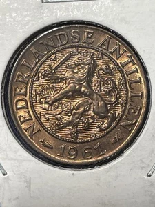 1961 Cent Coin from the Netherlands Antilles, beautiful, uncirculated coin, BU++ - Picture 1 of 2