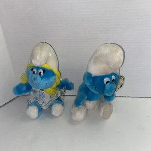 VINTAGE SCHLUMPF PLÜSCH PUPPEN 1979 & 1981 SCHLUMPFINE & SCHLUMPF KONVOLUT mit Original Etikett - Bild 1 von 6