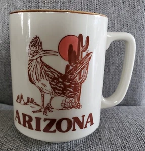 Arizona Roadrunner Cactus State Map Points Of Interest Coffee Mug White Mustard - Picture 1 of 6