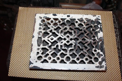 Antique Victorian Register Heating Grate Vent #12 Cast Iron Scrolls Rectangular Cover