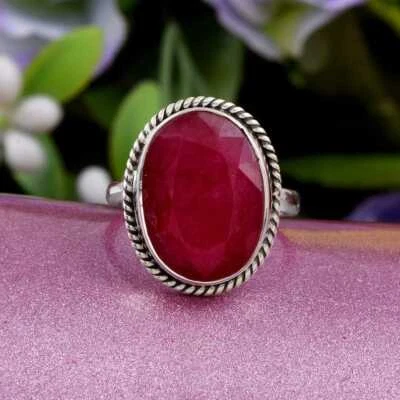 Attractive Ruby Gemstone 925 Sterling Silver Handmade Ring All Size A-4 - Image 1 of 4