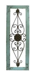  Elegant Turquoise French chippy blue Framed Metal Wall Decor Art Scroll Wooden