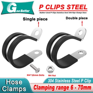 Rubber Lined P Clips 4mm-50mm Cable Clamps,Hose Conduit Tubing Cable Holder Tidy - Picture 1 of 48
