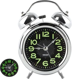 Super Loud Double Bell Alarm Clock With Night Light for Heavy Sleepers Bedside - Picture 1 of 15