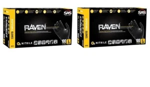 SAS 66518 RAVEN Black Nitrile Gloves Powder 100/BX L (2 Pack) - Picture 1 of 1