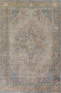 Vintage Over-Dyed Gray Floral Tebriz Area Rug Wool Hand-made Rug 10'x13' Carpet - Picture 1 of 12