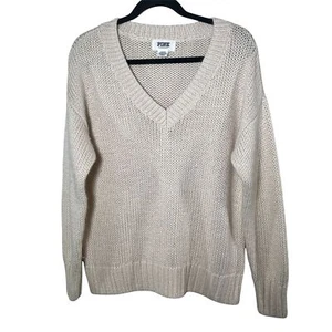 Victorias Secret Pink Sweater Womens Medium Chunky Knit Top Cream Fall Casual - Picture 1 of 11