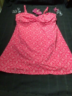 Lands End Womens Swimsuit Sz 16 Overlay 1 PC Dress SLIMMING Twist Bust PINK - Image 1 of 4