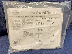 VTG Herrschners Stamped Cross Stitch PILLOW CASES Blue Butterfly 110841 Yellow - Picture 1 of 4