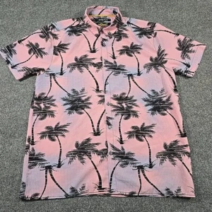 Camicia hawaiana Good Vibes uomo XL rosa nera tiki palme morbide setose - Foto 1 di 11