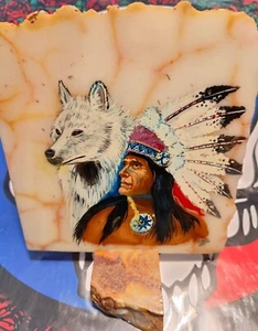 Vintage rare granite stone Shape Indian Chief Wolf / Headdress Sculpture Figure - Picture 1 of 8