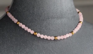 ROSE QUARTZ & GOLD HEMATITE 6MM ROUNDS NECKLACE ~ 925 STERLING SILVER 18" - Picture 1 of 2