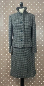 Stunning 3 Piece Skirt Suit Size 10-12 Pure New Wool Houndstooth - Picture 1 of 17