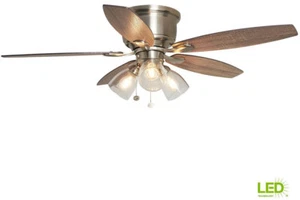 Stoneridge Ceiling Fan 52 in. LED Indoor Brushed Nickel Hugger With Light Kit - Picture 1 of 12