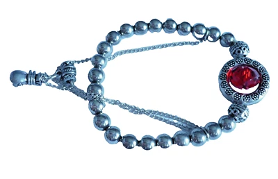 super süßes Armband mit Kettchen + Kugeln silber + Strass rot elastisch NEU - Bild 1 von 2