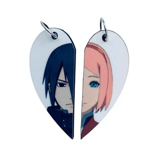 Sakura & Sasuke Matched Hearts Pendant Set | Naruto Anime Couples or BFF Gift - Picture 1 of 7