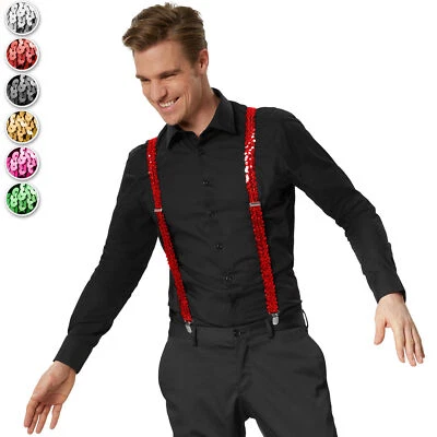 DRESSFORFUN Pailletten Hosenträger Damen Herren Y Form Party Clips Party bunt Charleston neu