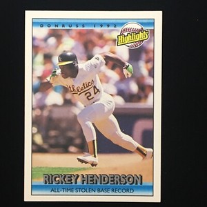 1991 Rickey Henderson - Donruss Leaf #215- Athletics Stolen Base Record - J1-242