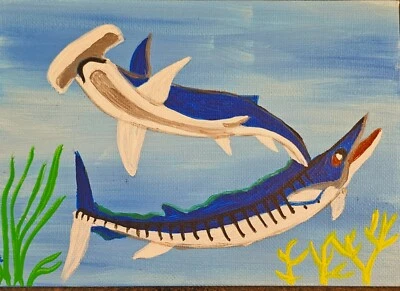 Shark Painting Fish Original Art Shark Painting Fish Original Art " Ocean Art - Image 1 of 4