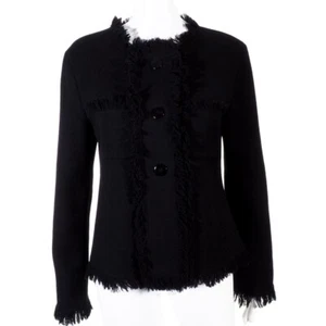 Blazer Gina Caramillo para mujer M flecos negros mezcla de lana forrada clásica - Imagen 1 de 11