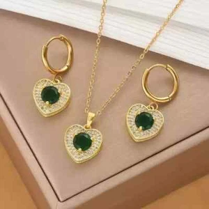 4CT Round Lab Created Emerald Diamond Women's Jewelry Set 14K Yellow Gold Plated - Picture 1 of 5