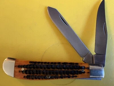 Unbranded Outdoor Trapper Pocket Knife 2 Stainless Blades Brown Bone NIB L-TB - Image 1 of 4