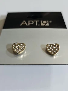 Heart Shaped Rhinestone Earrings Silver Tone Clear Rhinestones - Picture 1 of 2