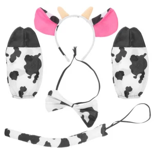 1 Set Animal Dairy Cow Costume Headband Tail Gloves Bowtie Halloween Cow Costume - Picture 1 of 12