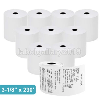 Rollos de papel térmico para recibos de 3-1/8" x 230' blanco POS cinta para caja registradora 10 rollos Foto 1 de 4