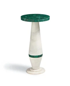 Maitland Smith Malachite Martini Table – Polished Stone Top & Marble Base, 12" - Picture 1 of 4