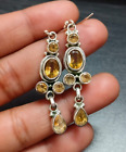 Sterling Silver Hook Dangle Earrings Natural Citrine Gemstone Jewelry Wife Gift