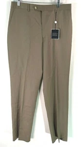 Alfani Mens Flat Front Straight Leg High Rise Wool Tan Dress Pants Size 34X34 - Picture 1 of 12