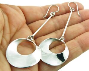 925 STERLING SILVER TWISTED MOBIUS CIRCLE LONG STICK EARRINGS