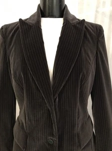 Calvin Klein Women's Blazer Chocolate Brown Fully Lined Velour Pinstriped Size 8 - Picture 1 of 12
