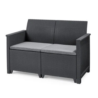 Keter Gartensofa "Emma" 2er Sofa, Gartensofa Poly Rattan Sitzgarnitur Loungesofa - Bild 1 von 4