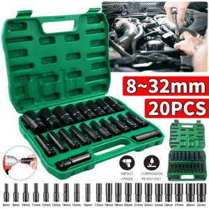 20pc 8-32mm Impact Socket Set 1/2inch Metric Imperial Drive Air Garage Deep Kits - Picture 1 of 16