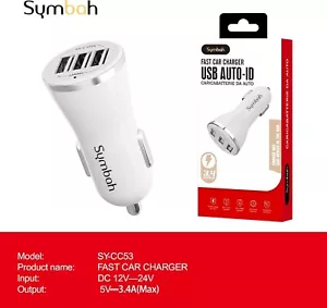 Car Charger 3-Port Multi USB Automobile Charger with Blue LED and Smart-Adaptive - Picture 1 of 7