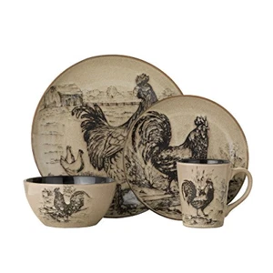 Pfaltzgraff Homespun Rooster 16-Piece Dinnerware Set, Service for 4