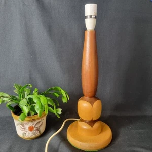 Mid Century Wooden Large Lamp Base Retro Patterned 45cm Tall Mcm Vintage - Picture 1 of 10